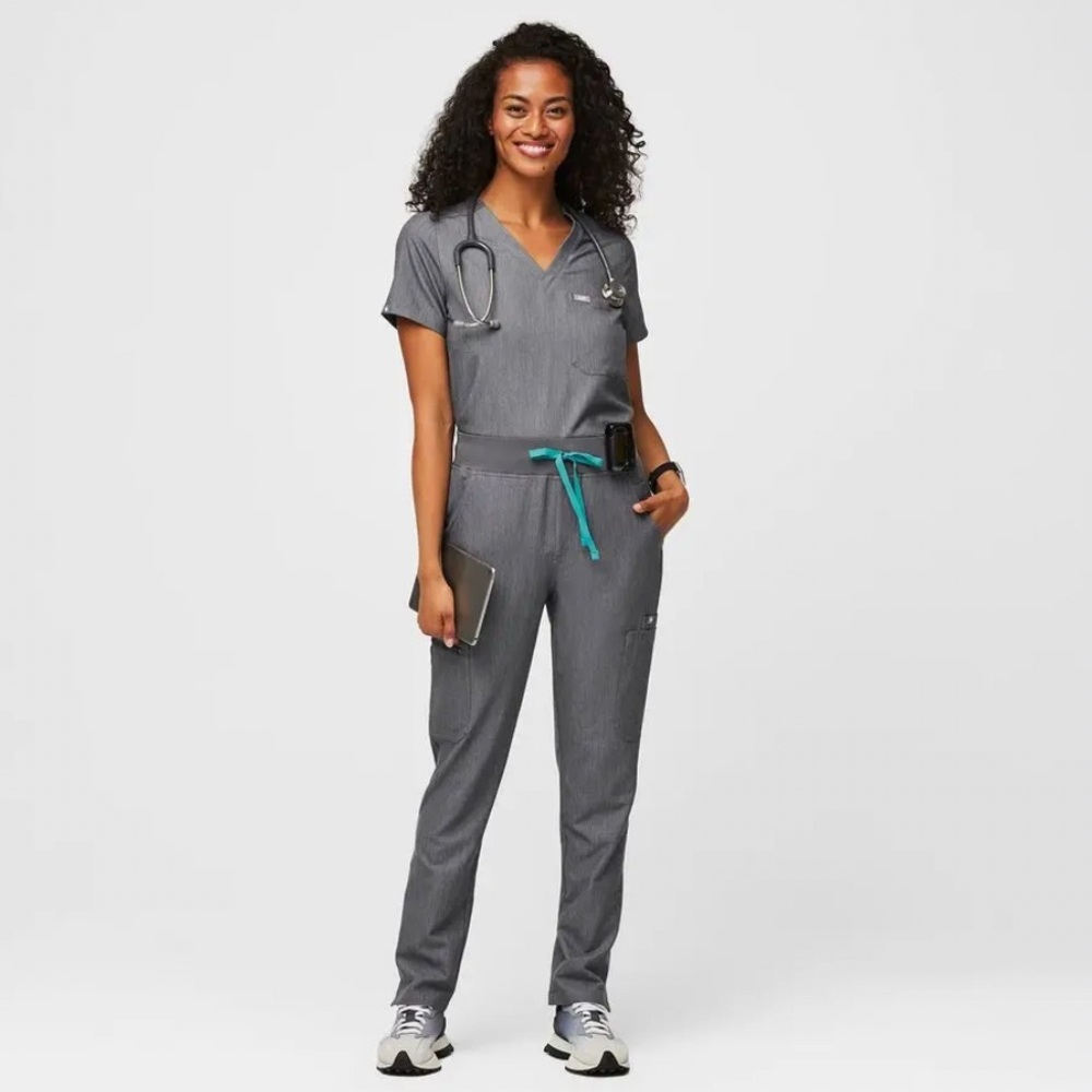 Figs High Waisted Yola Skinny Scrub Pants in Graphite